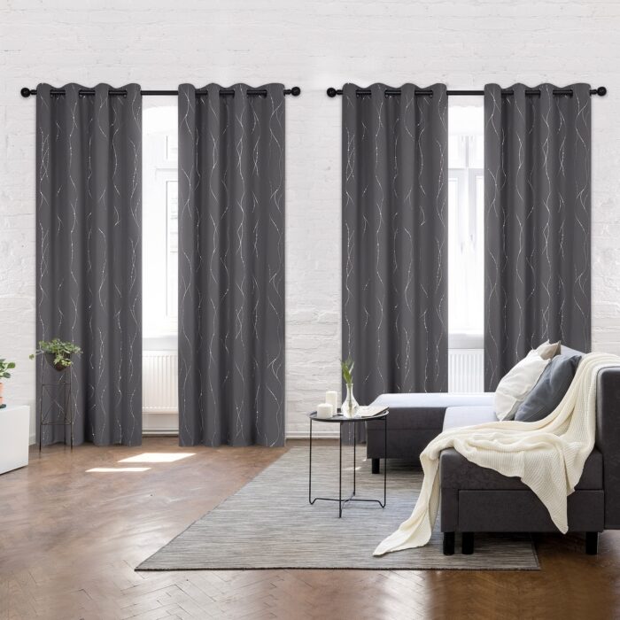 Deconovo Silver Line and Dots Curtains(4 Panel) - Image 2