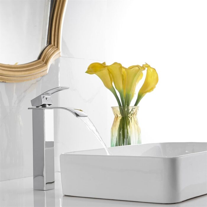 Waterfall Bathroom Vessel Faucet With Drain Assembly Single Handle Bathroom Vessel Sink Faucets 1 Hole Lavatory Vanity Basin Tap - Image 2