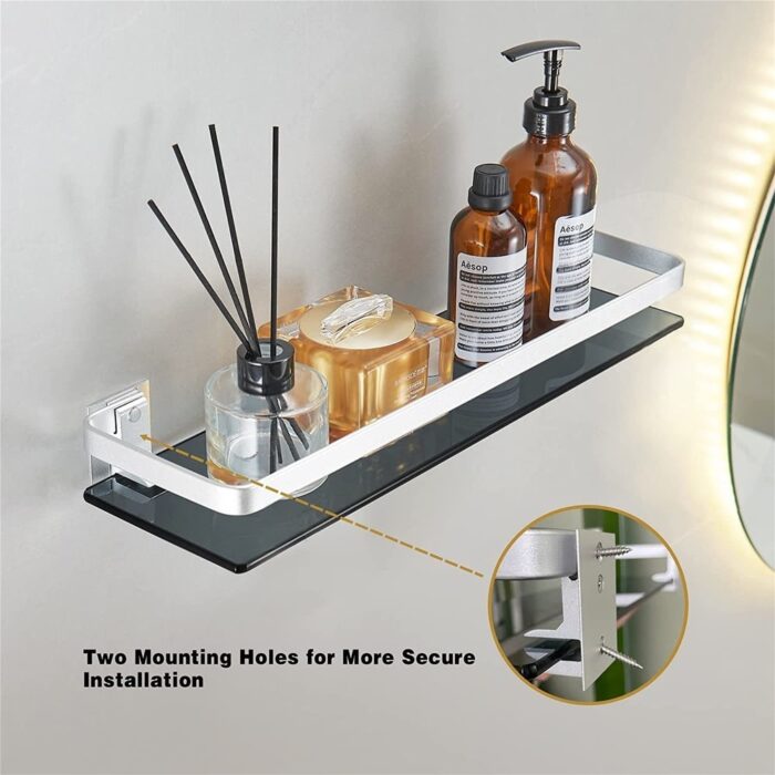 Silver Bathroom Tempered Glass Wall Shelves - Image 2