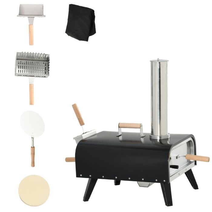 Outsunny Outdoor Pizza Oven with 12" Rotating Stone, Peel and Cover, Portable Pellet Wood Fired Pizza Maker with Foldable Legs - Image 2