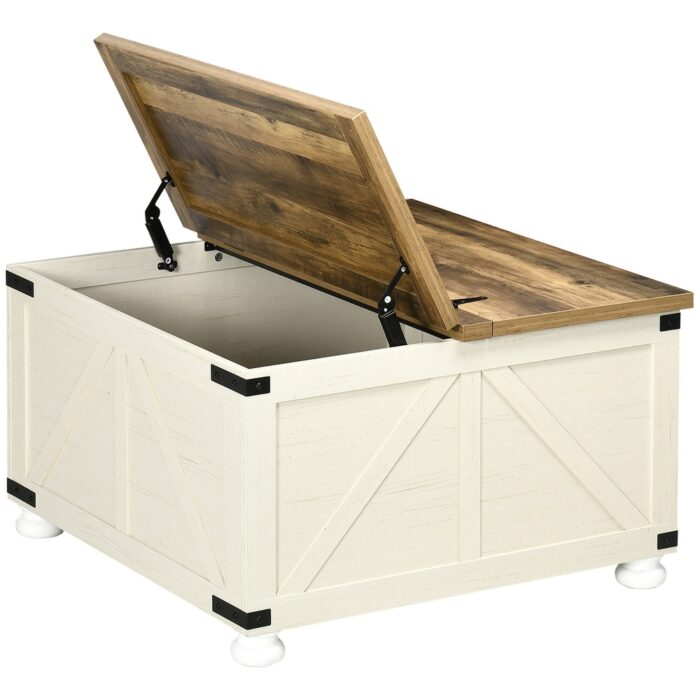 HOMCOM Coffee Table, Square Center Table with Flip-top Lids, Hidden Storage Compartment and Wooden Legs for Living Room - Image 2