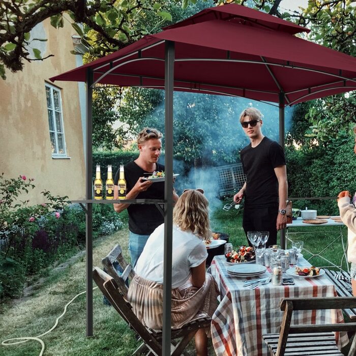 8 x 5 Ft Outdoor Double Vented Roof BBQ Grill Gazebo with Bar Counters