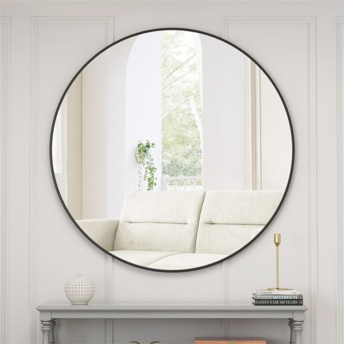 39" Wall Mounted Black Circular Mirror