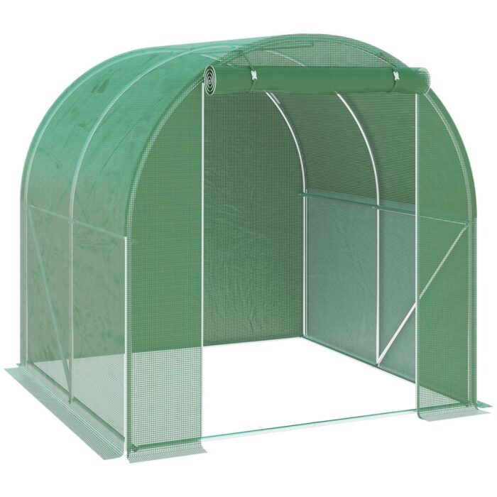Outsunny 7' x 7' x 7' Tunnel Greenhouse Outdoor Walk-In Hot House with Roll-up Windows and Zippered Door, Green - Image 2