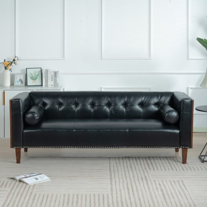 78.74Inch Leather Upholstered 3 Seater Sofa with Wooden Legs
