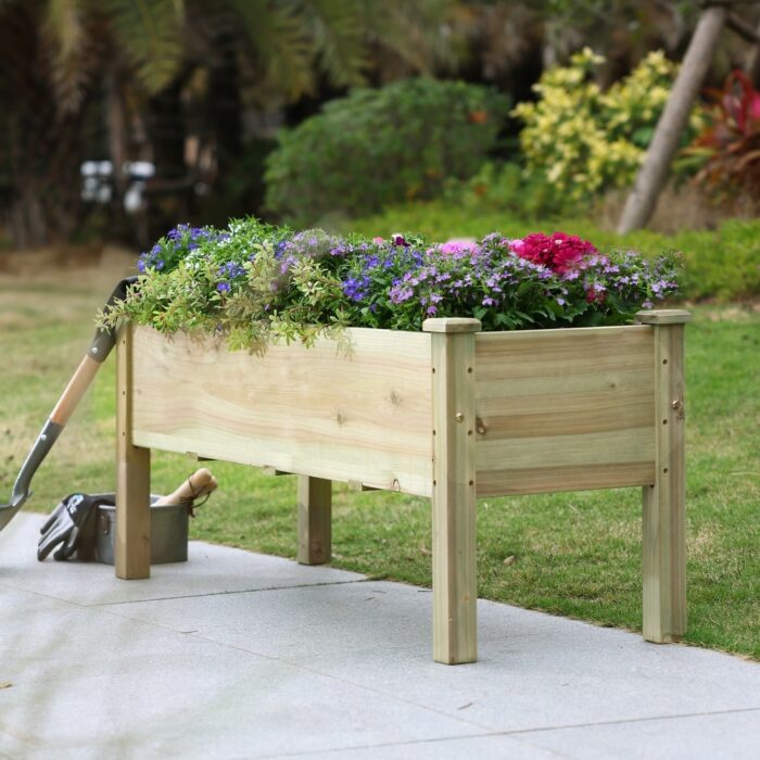 Unfinished 20.1" H Fir Wood Raised Garden Bed Planter - 20.1" H x 47.27" W x 16.9" D - Image 2