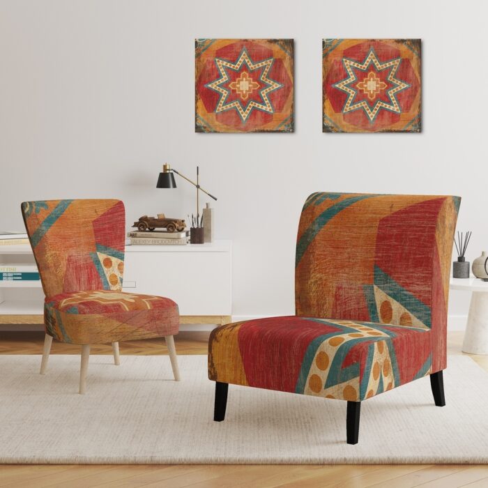 Designart "Moroccan Orange Tiles Collage I" Upholstered Bohemian Chic Accent Chair - Arm Chair - Image 2