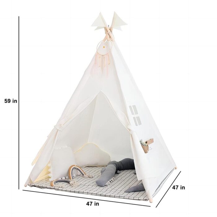 Foldable Teepee Tent for Kids Without Mat (White) - Image 2