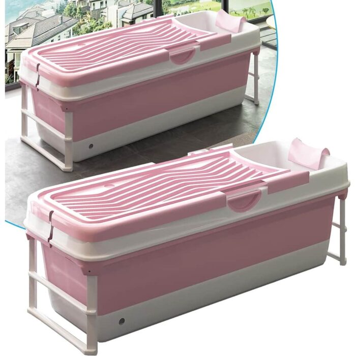 Mixoy Extra Large Adult Portable Bathtub with 2 Side Handles and Waterproof Pillow,Foldable Tub for Ice Bath and Hot Shower