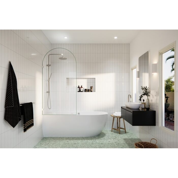 Maven 34 in. x 66.75 in. Single Fixed Frameless Arched Bathtub Panel - Image 2