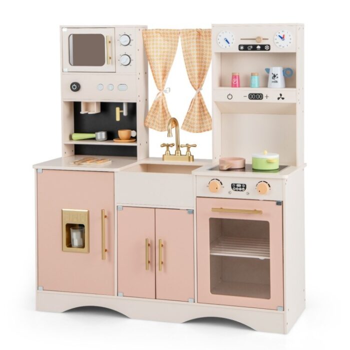 Kids Kitchen Playset with Microwave and Coffee Maker for Ages 3+-Pink - 40" x 13.5" x 43" (L x W x H) - Image 2