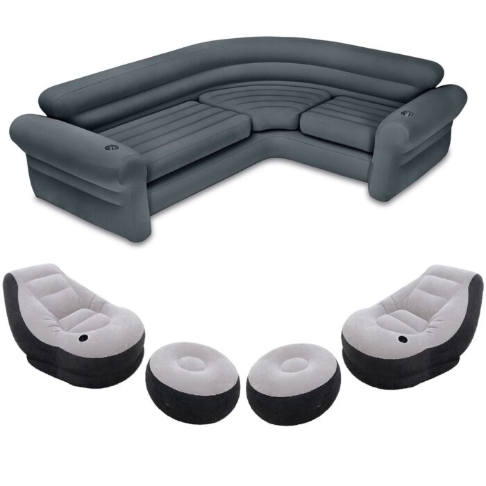 Intex Indoor Corner Sectional Couch w/ Lounge Chair & Ottoman Set (2 Pack) - 26