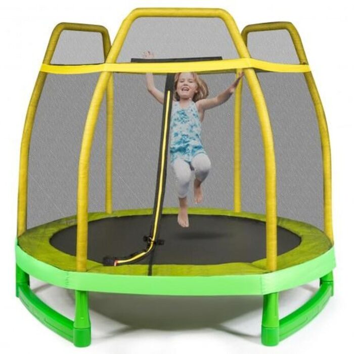 7FT Kids Trampoline W/ Safety Enclosure Net-Yellow - Image 2