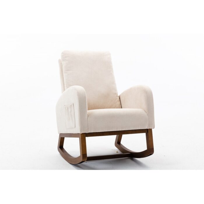 Rocking Chair High-Back Accent Chair with Pocket, Cream - Image 2