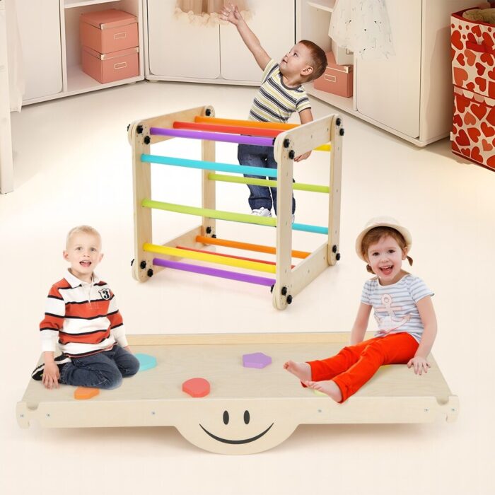 Climbing Triangle Ladder Toy Indoor Jungle Gym with Reversible Ramp-Multicolor - Multicolor - 24" x 23" x 24"