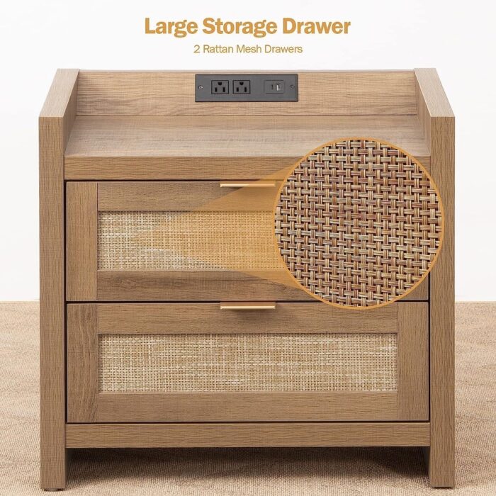 SICOTAS Farmhouse Set of 2 Nightstand with Charging Station and 2-Drawers - Image 2