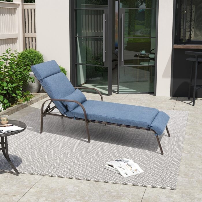Outdoor Recliner Adjustable Chaise Lounge Chair with Cushion & Pillow - Image 2