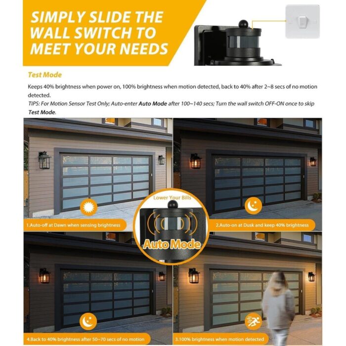 Bern Dusk to Dawn 2-Pack Black Motion Sensor Outdoor Wall Lantern Exterior Sconce Light - L 7.1"* W 7.7"* H 10.6" - Image 2