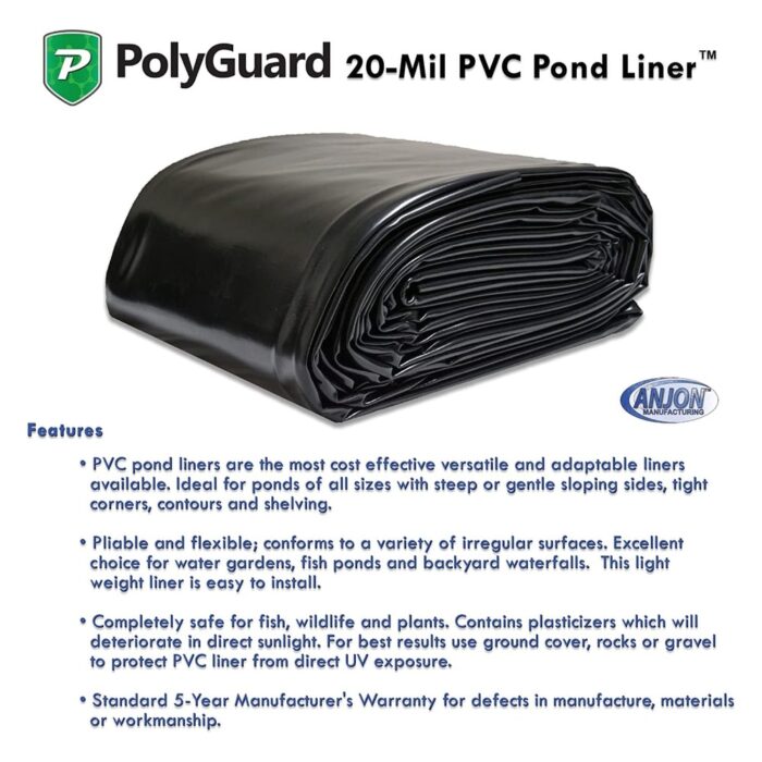 PolyGuard 20 x 20 Foot 20 Mil PVC Pond Liner for Fish Ponds and Water Gardens - 60 - Image 2