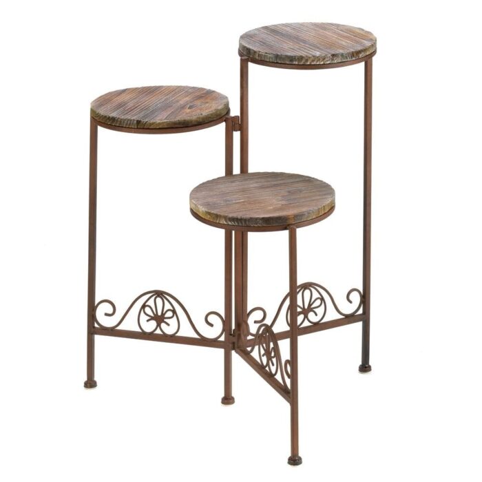 Rustic Triple Planter Stand - 19.5" x 15" x 23".