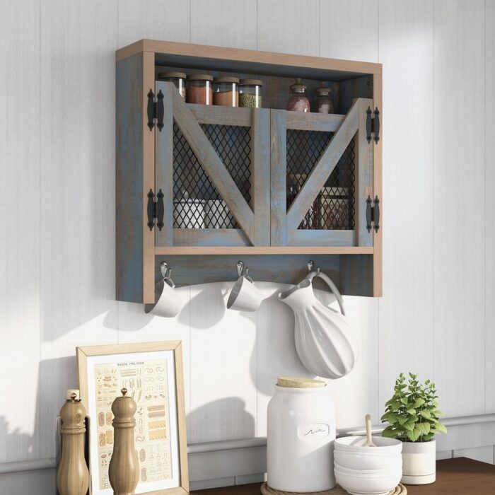 DH BASIC Farmhouse Blue Entryway Wall Organizer with Hooks by Denhour - Image 2