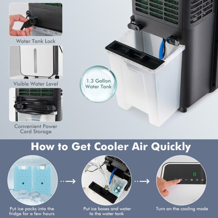 Evaporative Air Cooler Portable Swamp Cooling Fan w/ 12H Timer Remote - Image 2