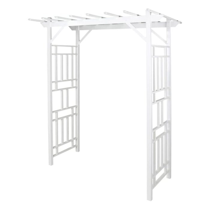Dura-Trel Wellington Arbor 72" x 95" Outdoor Garden Arch Lattice Trellis, White - 42