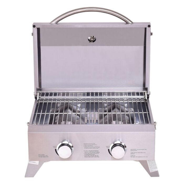 2 Burner Portable Stainless Steel BBQ Table Top Grill for Outdoors - 22" x 18" x 15" (L x W x H) - Image 2