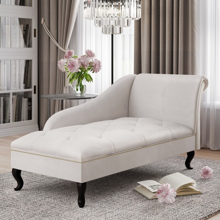 BELLEZE Memphis Tufted Velvet Chaise Lounge with Storage