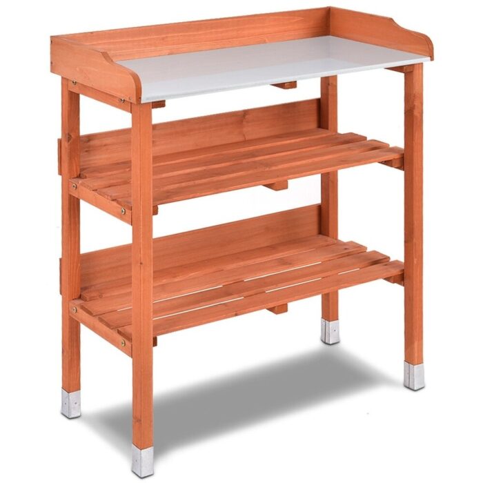 Garden Wooden Potting Bench Work Station with Hook - 30.0" x 14.5" x 35.0" (L x W x H)