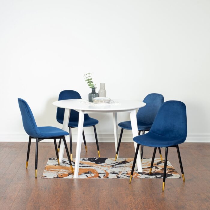 Roundhill Furniture Lassan Contemporary 5-Piece Dining Set, White Round Table and 4 Chairs