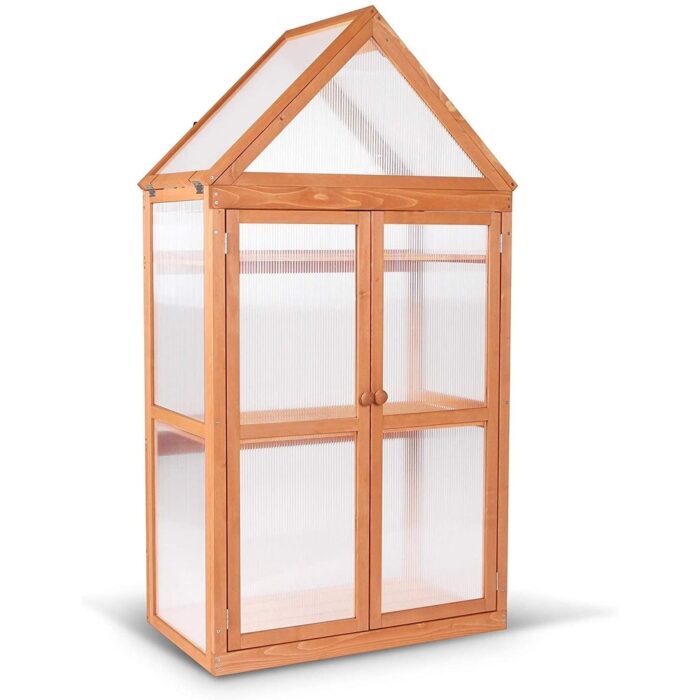 MCombo Greenhouse Cold Frame with Hard Translucent PC Protection, Wood 0800