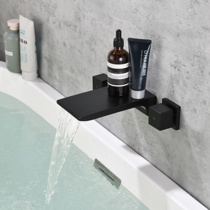 Wall Mounted Tub Faucet Modern Waterfall Matte Black Tub Fillers with Double Handles Bathroom Faucets With Valve - Image 2
