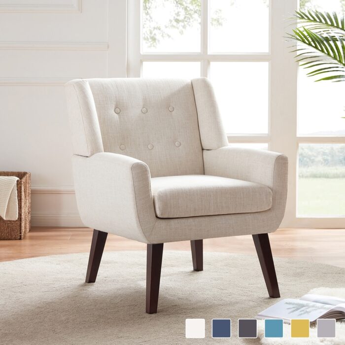 HUIMO Modern Linen Upholstered Armchair Tufted Accent Chair - Image 2