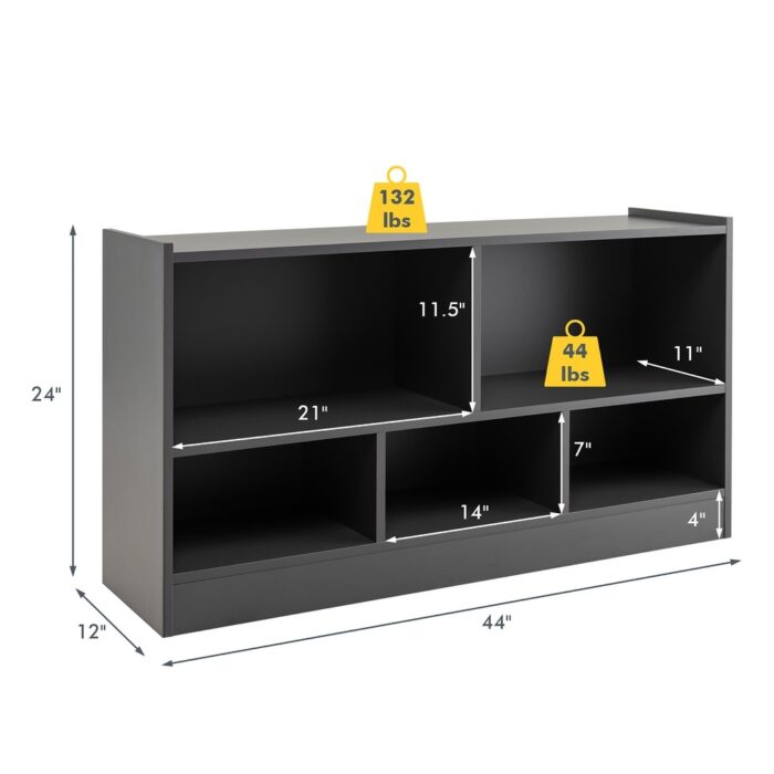 Gymax Kids 5-Cube Storage Cabinet 2-Shelf Wood Bookcase Organizer Grey - Image 2