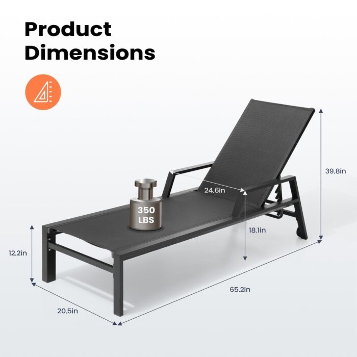 Pellebant Outdoor Adjustable Aluminum Chaise Lounge Chairs with Wheels - Image 2