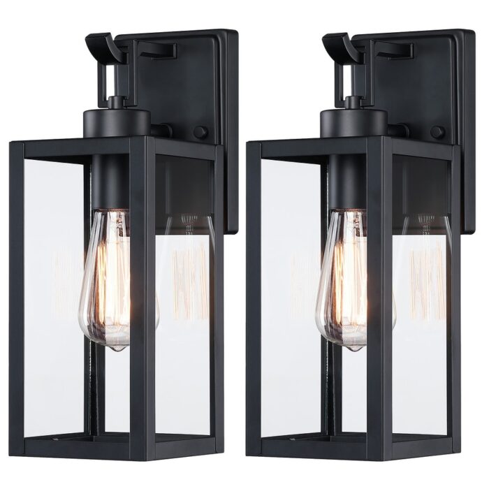 2 Pack 1-Light Matte Black Modern Outdoor Wall Lantern