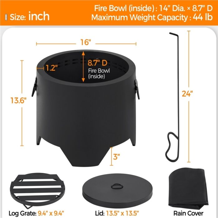 Yaheetech 16" Portable Steel Smokeless Fire Pit, Black - N/A - Image 2