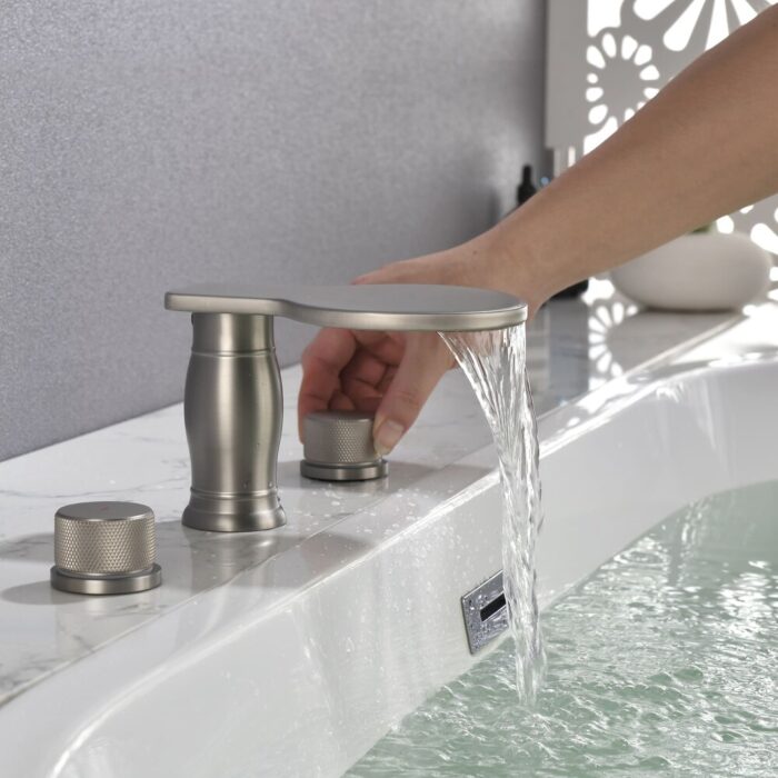 3 Holes 8 Inch Widespread Tub Faucet Waterfall Swivel Spout Bathtub Faucets with Two Handles Tub Fillers with CUPC Supply Hoses - Image 2