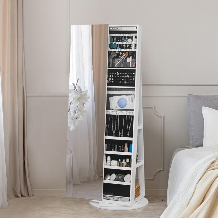 Jewelry Cabinet with Full Length Mirror and Storage Shelves