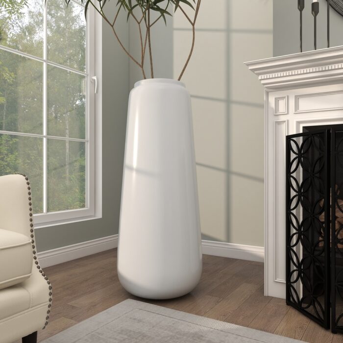 White Resin Tall Floor Vase - 16"W, 40"H