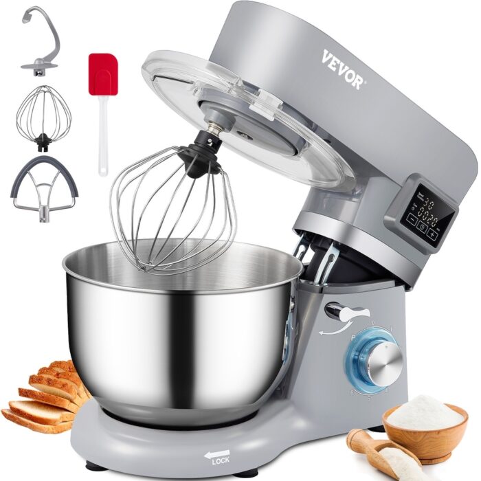 VEVOR Stand Mixer 660W 5.8Qt Electric Dough Mixer 6 Speeds LCD Screen Timing - 5.5 L