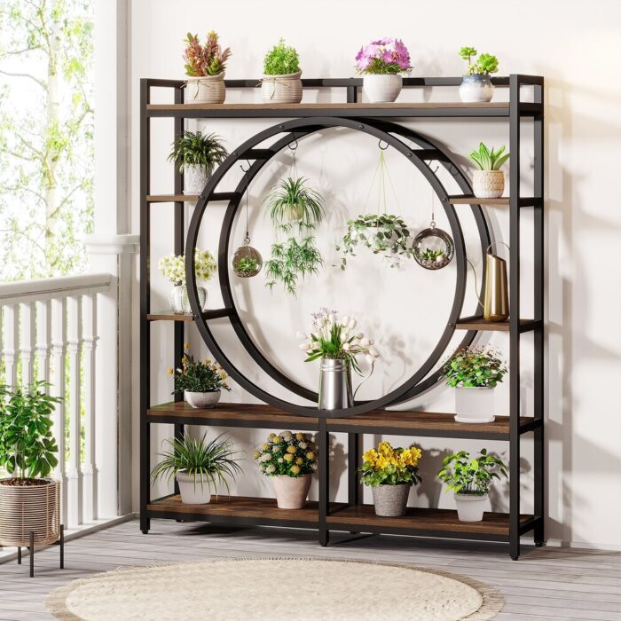 5-Tier 59" Wide Metal Planf Stand Indoor for Home, Balcony, Garden