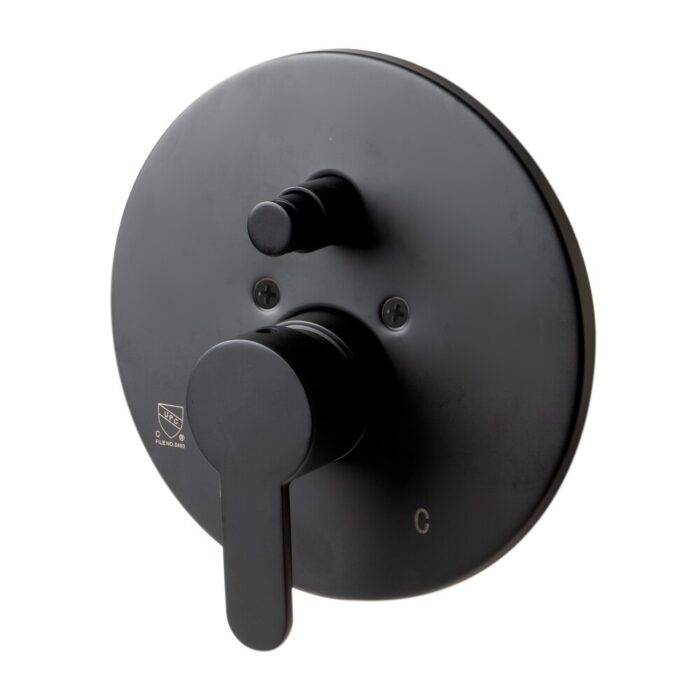 Black Matte Shower Valve with Rounded Lever Handle and Diverter