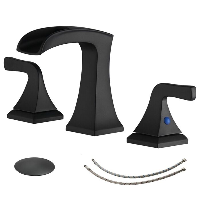 3-Hole Waterfall Bathroom Faucet for Sink with Pop Up Drain - Image 2