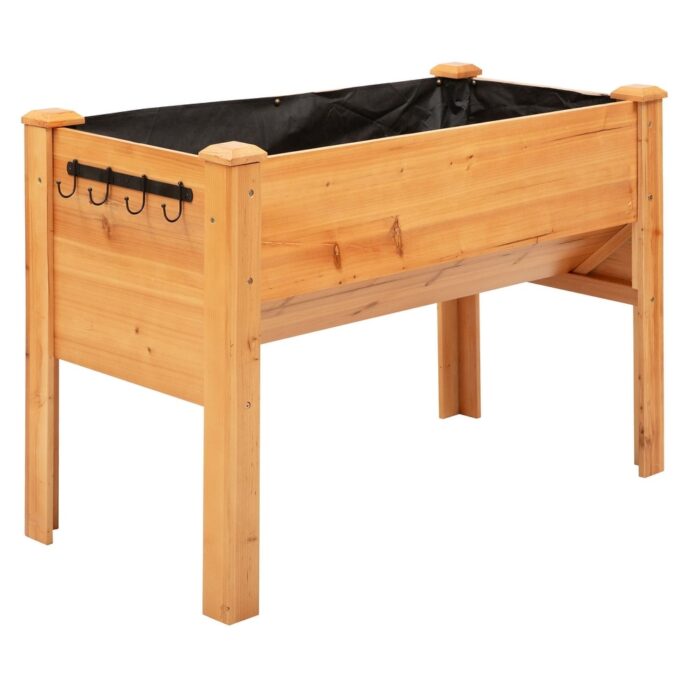 Outsunny 49" x 24" x 32" Raised Garden Bed Planter Box with Natural Fir Wood, Unique Funnel Design, & Tool Hooks - Image 2