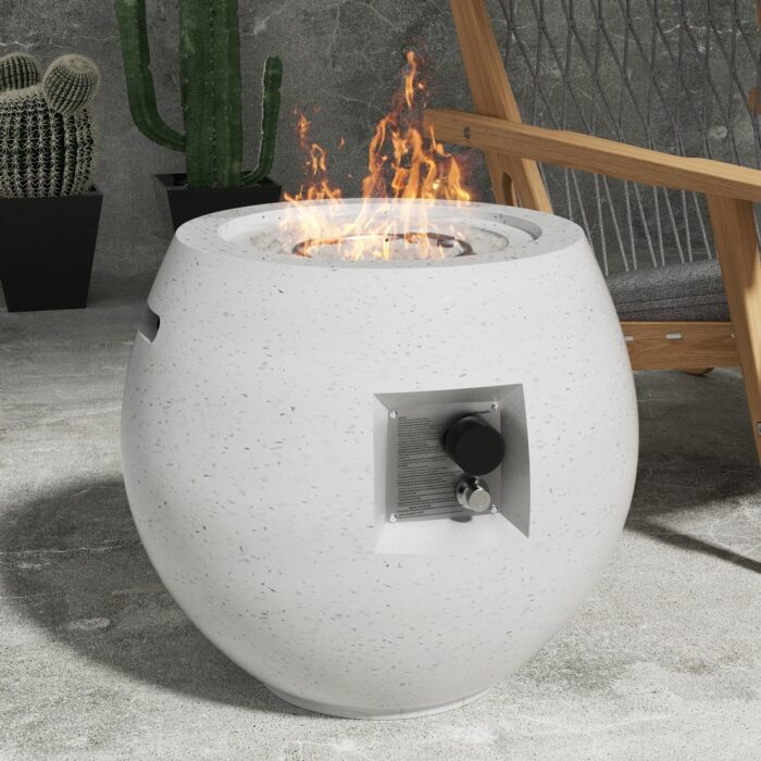21.25 in. White Round Concrete Propane Gas Fire Pit Table 40,000 BTU with Lid - Image 2