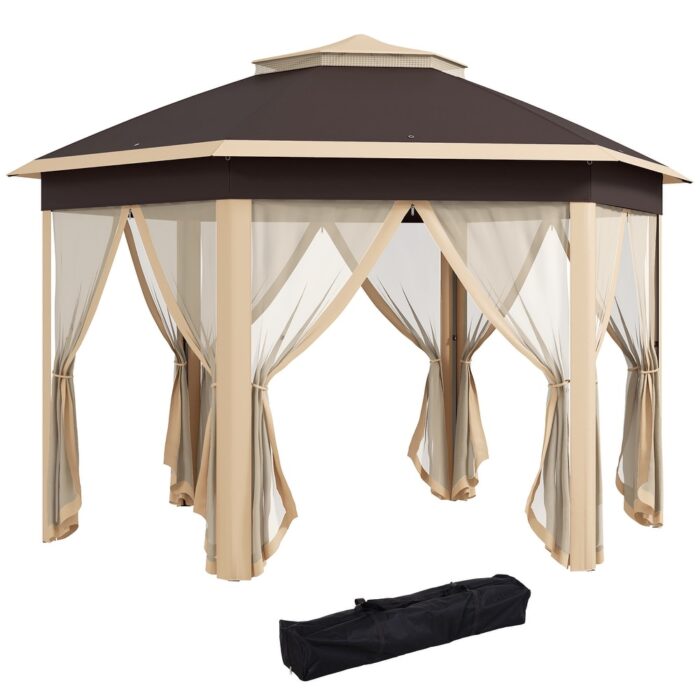 Outsunny 13' x 13' Pop Up Gazebo, Hexagonal Canopy Shelter with 6 Zippered Mesh Netting, Event Tent with Strong Steel Frame - Image 2