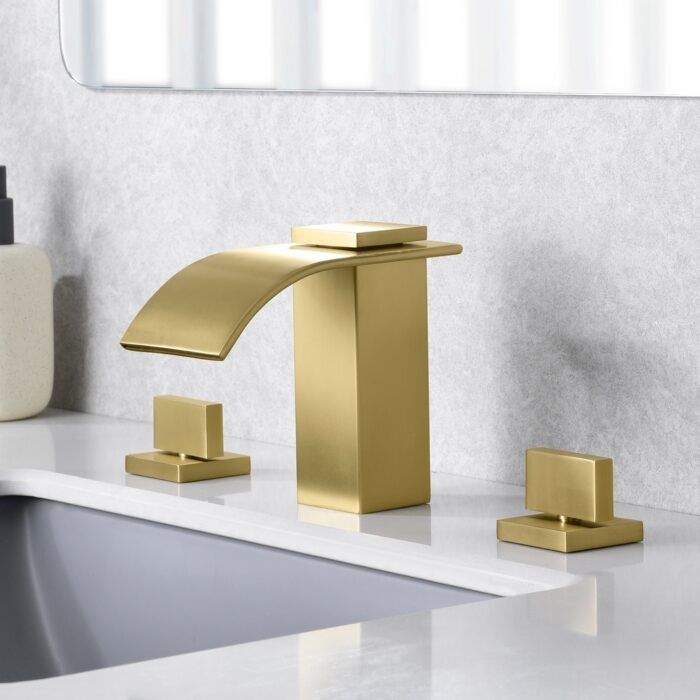 SUMERAIN 3 Hole Waterfall Brushed Gold Bathroom Faucet - Image 2