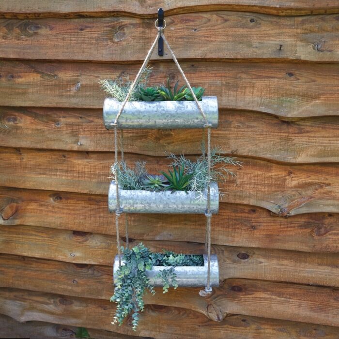 Three-Tier Galvanized Hanging Planter with Hook - 16''W x 5''D x 42''H - Image 2